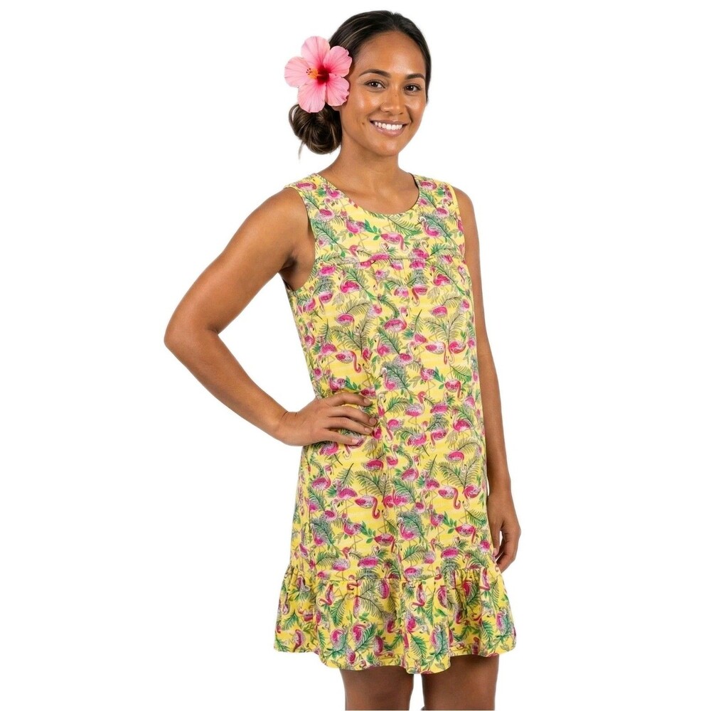 Anthony Richards VTG Pink Flamingo Hawaiian Luau Mumu Dress Sleeveless Size LP